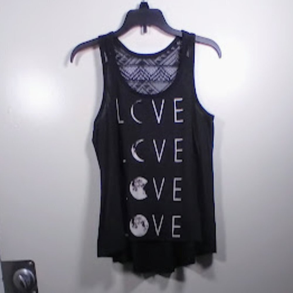 No Bo Love Black Tank Top Sleeveless with crochet lace-Size: S